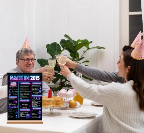 Miniatura 6 de Decoración de fiesta de cumpleaños número 10 para niño, póster de decoración de cumpleaños de neón en 2015, letrero de mesa acrílico, suministros