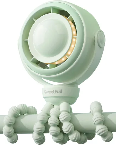 Miniatura 10 de SWEETFULL Ventilador para cochecito de bebé, 4000 mAh, recargable, silencioso de 4 velocidades, con pantalla LED y luz nocturna, mini ventilador