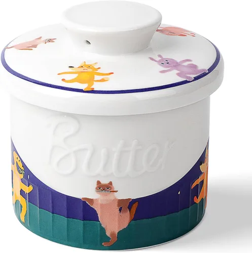 Toptier Mantequilla para encimera con línea de agua, mantequilla untable bajo demanda, mantequilla de cerámica para dejar en la encimera, plato de