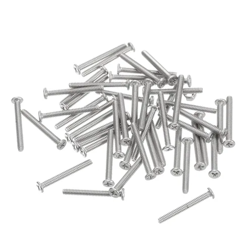 Miniatura 14 de Uxcell M1-0.25 x 2 mm 50 piezas Tornillos de cabeza plana redonda 304 de acero inoxidable Phillips Drive tornillos de máquina para fijación