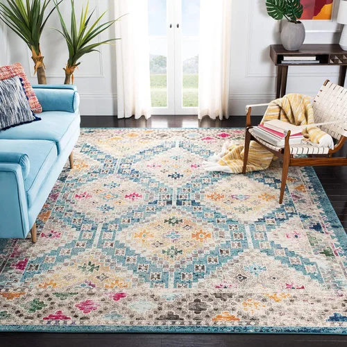 Miniatura 15 de Safavieh Madison Collection MAD418F - Alfombra de área con diamantes, Polipropileno, Gris/amarillo