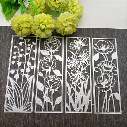 Miniatura 3 de 4 piezas de plantillas de fondo con forma de flor, plantillas de recorte de metal 3D, plantillas de flores rectangulares, hojas en relieve