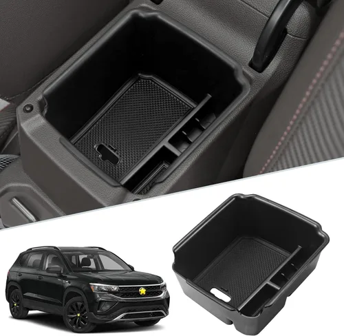 Miniatura 12 de SKTU Organizador de consola central compatible con Tiguan Allspace LWB 2018-2020, inserción de accesorios ABS negro, bandeja de materiales negros