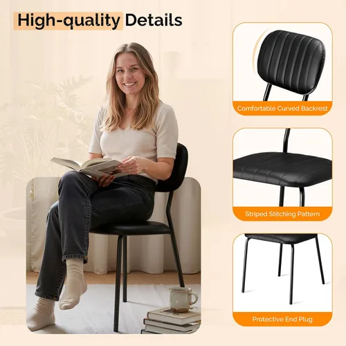 Miniatura 5 de VINGLI Juego de 2 sillas de comedor apilables, asiento acolchado de poliuretano con marco de metal, silla apilable para el hogar, cocina, oficina
