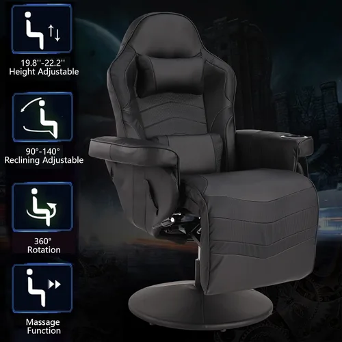 Miniatura 6 de Sillas de Juego para Adultos, Silla de Juego Reclinable con Reposapiés, Silla de Juego de Vídeo de Masaje Reclinable con Altura Ajustable, Silla