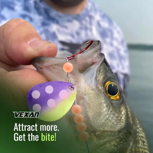 Miniatura 4 de Vexan Glow Walleye Spinner Rig - Live Bait Fishing Rig for Walleye with UV Glow Beads, #4 Colorado Spinning Plates, #2 Red J-Hook Setup, 48” Mono