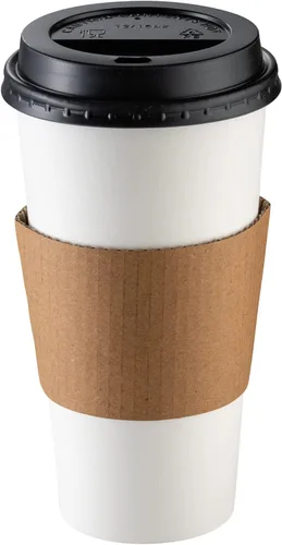 Miniatura 2 de GUSTO 50 juegos de tazas de café desechables con tapas y fundas de 20 onzas. Vasos calientes de papel para viajes y uso en la oficina. Paquete 20