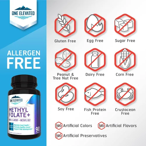 Miniatura 4 de ¡Doble Fuerza y Folato de Metilo Más Bioactivo! Formulado Únicamente con Metilcobalamina (B12) de Grado Farmacéutico Más Alto, Niacina, B1, B2 B6.
