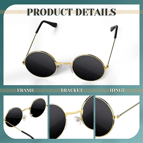Miniatura 3 de Lentes de sol retro para mascotas, gafas de muñeca, gafas redondas clásicas para perro, gafas de metal para cachorros, disfraces hippie para gatos