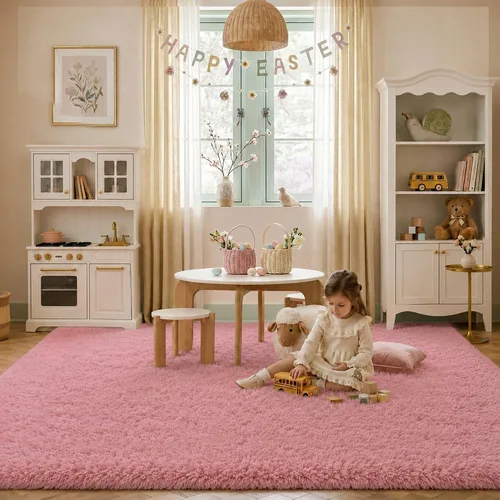 Alfombra mullida de 5 x 8 pies, apta para mascotas, de fácil cuidado, ultra suave, con respaldo antideslizante, moderna alfombra de felpa mullida