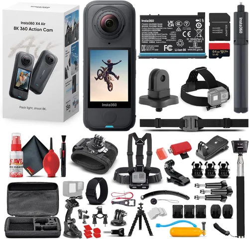 Insta360 Paquete estándar de cámara de acción X4 Air 360 | Lente dual ligera impermeable 8K | Sistema de estabilización para viajes, ciclismo,