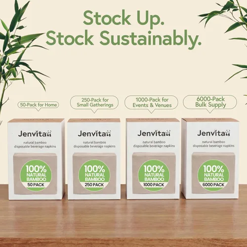 Miniatura 8 de Jenvita Servilletas de cóctel desechables 100% bambú (paquete de 50) 2 capas con certificación FSC Servilletas biodegradables para fiestas