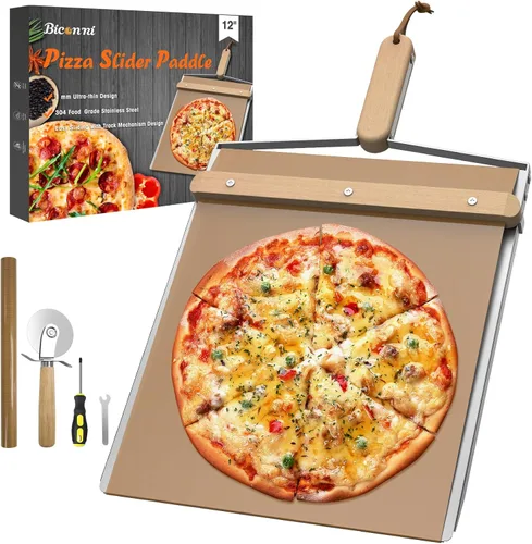 Pala deslizante para pizza, bandeja deslizante de metal grande de 15 x 13 pulgadas, para hacer 12 pulgadas, tablero de pizza de metal de acero