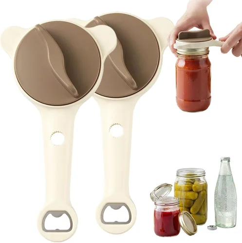 Miniatura 8 de Abrelatas de acero inoxidable ajustable, abridor de tarros para manos débiles con abridor de tapas de botellas, agarre de tapa multifuncional
