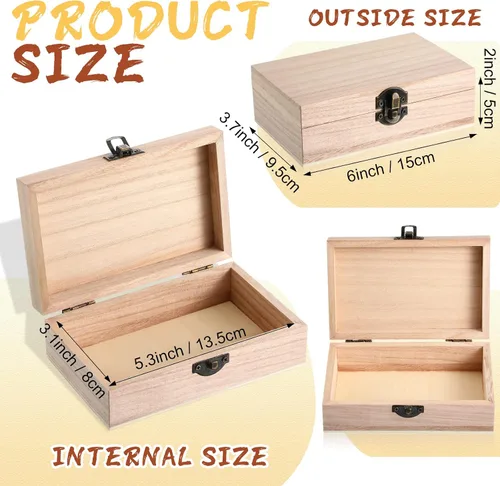 Miniatura 3 de Yookeer 8 cajas de madera sin terminar con tapa con bisagras, caja de madera a granel para manualidades, cierre frontal, almacenamiento de madera