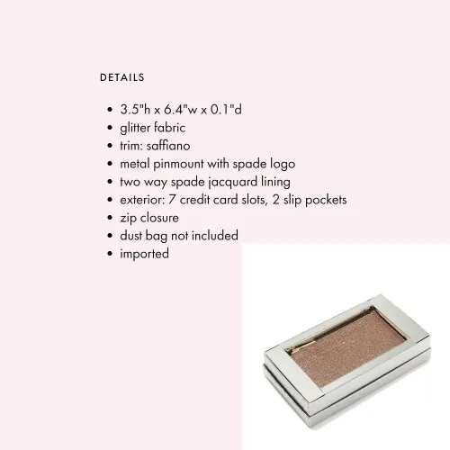 Miniatura 5 de Kate Spade - Cartera para mujer, diseño de oropel en caja, con purpurina, Oro Rosa, Tarjetero grande