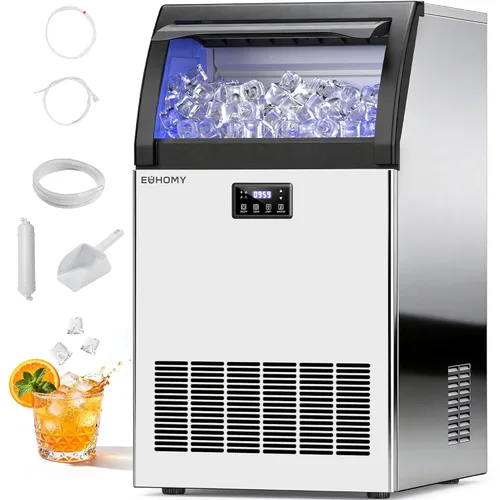 Miniatura 12 de EUHOMY Máquina Comercial de Hielo, Máquina de Hielo de Acero Inoxidable de 100 lbs/24H Bajo Mostrador con Capacidad de Almacenamiento de Hielo de 33