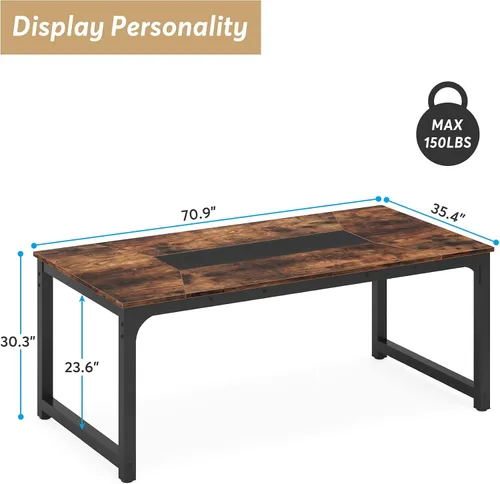 Miniatura 3 de LITTLE TREE Mesa de comedor rectangular de 78.7 pulgadas para 6 a 8 personas, color marrón