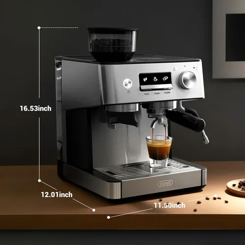 Miniatura 7 de Gevi Máquina de café expreso de 20 barras con molinillo integrado y espumador de leche, cafetera profesional para el hogar, capuchino, café