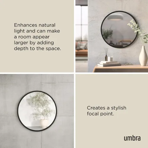Miniatura 6 de Umbra Hub - Espejo de pared redondo con marco de goma, estilo moderno para baño, entrada, sala de estar y más, 24 pulgadas, color negro