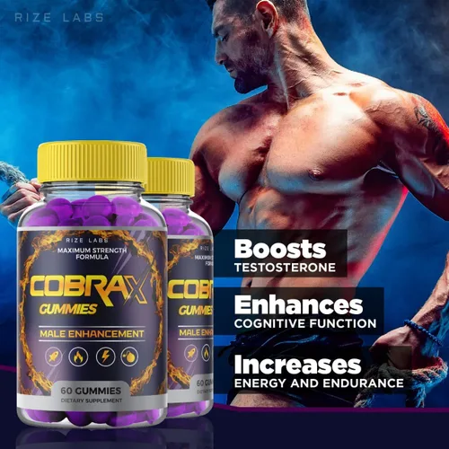 Miniatura 3 de Gomitas CobraX para hombre para apoyo al rendimiento, suplemento ultra puro, fórmula avanzada, revisión de energía, resistencia, paquete de 5