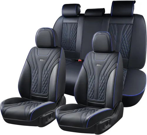 Miniatura 14 de Coverado - Juego completo de fundas de asiento delantero y trasero para automóvil, impermeable, piel de napa, protector, universal, para la mayoría
