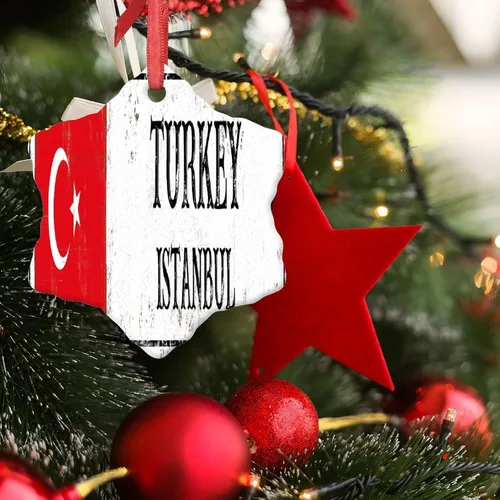 Miniatura 2 de Adornos de Navidad de Estambul 2023, bandera de pavo, decoraciones de Navidad para árbol, país, ciudad, recuerdo, fiesta, vacaciones, decoraciones