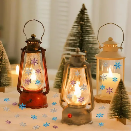 Miniatura 9 de Decoraciones de confeti de copo de nieve de Navidad, 1200 unidades, confeti morado, azul, plateado, paquete de fiesta de nieve para Navidad