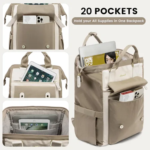 Miniatura 3 de LOVEVOOK - Mochila para laptop de mujer, bolsa para profesores y enfermeras, mochila de trabajo y viaje, mochilas para computadora, bolsa para Caqui