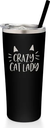 Miniatura 9 de Vaso de acero inoxidable aislado al vacío con tapa y pajita, taza temática de gatos para amantes de los gatos, taza para mamá y gato, taza
