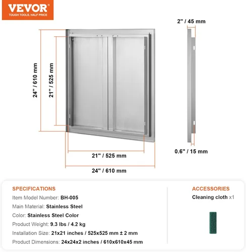Miniatura 7 de VEVOR Puerta de acceso para barbacoa de 24 x 24 pulgadas, puerta doble para barbacoa de acero inoxidable con mango empotrado, puertas de cocina al