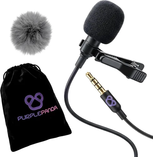 Purple Panda Lavalier Microphone Kit – Clip-On Lapel Mic for Motovlog, Creators & Vlogging – GoPro, DJI & Insta360 Action Cameras, iPhone, Android,