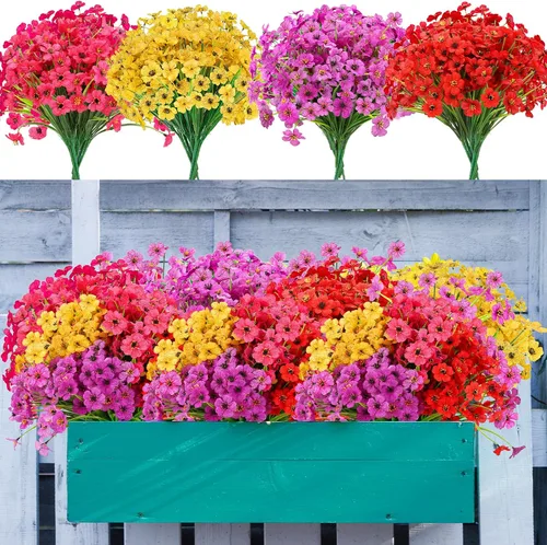 MERIXMAS 20 paquetes de flores artificiales para decoraciones al aire libre, flores falsas plantas artificiales de seda flores de margarita