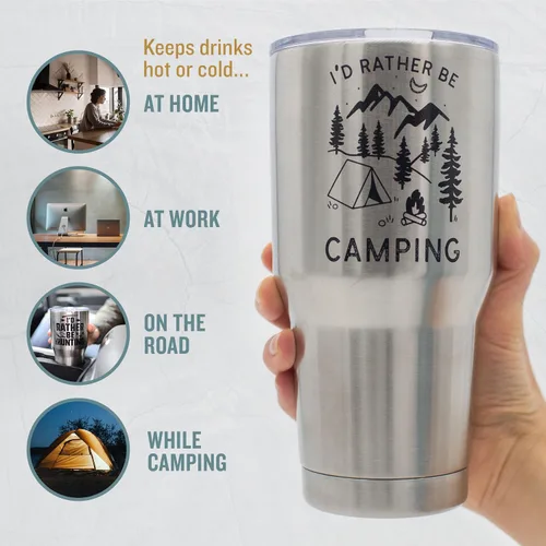 Miniatura 3 de Divertido regalo de campamento para hombres al aire libre, vaso aislado de acero inoxidable con tapa, (30 onzas) – Taza para viajes de caravana, día