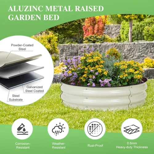 Miniatura 5 de BPS Cama de jardín elevada de metal, maceta galvanizada de 2.5 pies de diámetro, cajas de jardín elevadas para macetas de flores, verduras y hierbas