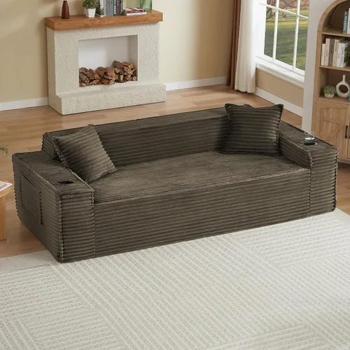 Miniatura 8 de Tmsan Sofá de 3 plazas sin hueso de 80.7 pulgadas para sala de estar con portavasos y asiento profundo de 26 pulgadas, bolsillos laterales, sofá
