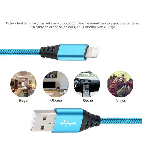 Miniatura 5 de Paquete de 5 cargadores para iPhone, 10 pies, con certificación MFi de Apple, cable Lightning de carga rápida, de nailon trenzado, USB-A a