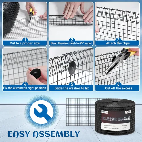 Miniatura 6 de ZeroPone Panel solar de 6 pulgadas x 50 pies, protector de aves para paneles solares con 50 sujetadores de acero inoxidable, rollo de alambre