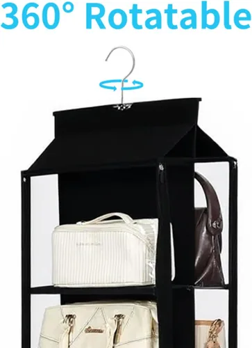 Miniatura 25 de Organizador de bolso colgante de 8 rejillas en 1 paquete con cremalleras dobles, organizador de bolso visible para armario, soporte