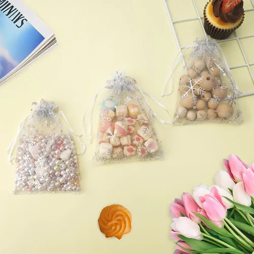 Miniatura 11 de Bolsas de organza, bolsa de organza transparente, 50 unidades, pequeñas bolsas de organza con cordón de 3 x 4 pulgadas, bolsas de regalo de joyería