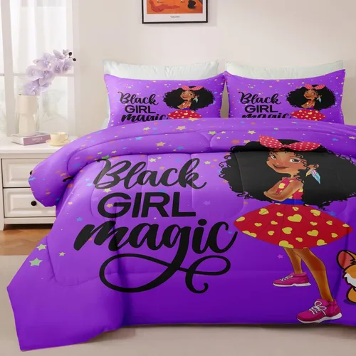Miniatura 2 de Juegos de Edredón de Niña Negra Afroamericana Individual, Juego de Ropa de Cama Black Girl Magic, Juego de Edredón de Princesa, Juego de Cama