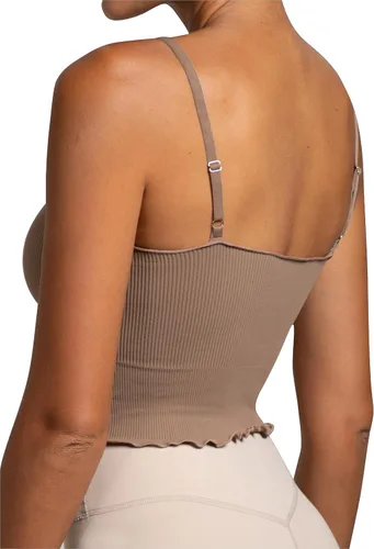 Miniatura 5 de Sunzel Womens Seamless Tank Tops V Neck Ribbed Cropped Tops with Ruffles and Adjustable Straps for Workout Yoga