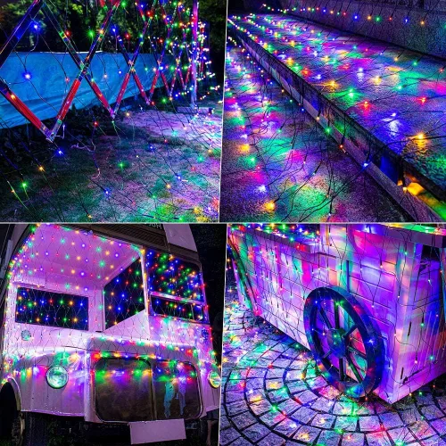 Miniatura 6 de 360 luces LED de red de Navidad de 12 x 5 pies, 8 modos impermeables con temporizador, luces de malla conectables de bajo voltaje para árboles