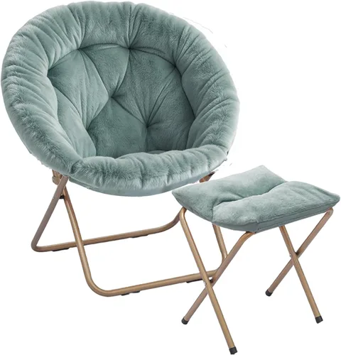 Miniatura 15 de Magshion Silla plegable para adultos con otomana, silla de lectura circular para dormitorio, sala de estar y dormitorio, asiento decorativo cómodo
