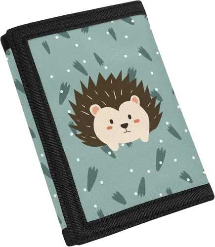 Cartera triple para niños, bolsa de mano azul Corgi de dibujos animados, para niños y niñas, tarjetero escolar organizador, Erizo de dibujos