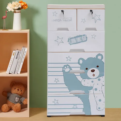 Miniatura 11 de Cajones de plástico de 5 capas, armario de almacenamiento con 6 cajones, cajones de armario, organizador alto para ropa, sala de juegos, muebles