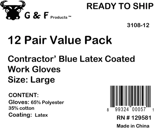 Miniatura 4 de G & F Products 3108-10 Guantes de trabajo con palma de tejido de cuerda, guantes cubiertos de látex, guantes recubiertos de nitrilo para uso 2-Azul