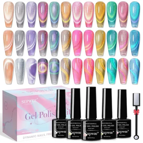 Miniatura 9 de Esmalte de uñas de gel reflectante de ojo de gato, brillante holográfico magnético, gel 9D, juego de esmaltes de gel de ojo de gato, 12