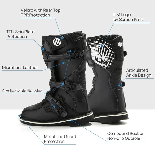 Miniatura 5 de ILM Botas de motocicleta impermeables ATV Motorcross Dirt Blike para hombres, modelo MX3 Negro-niños