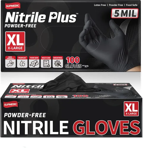 Miniatura 11 de Supmedic Disposable Nitrile Gloves, 5Mil Chemical Resistant Powder-Free Latex-Free Glove Exam Cook Tattoo, Black Blue 100Pcs (azul) s